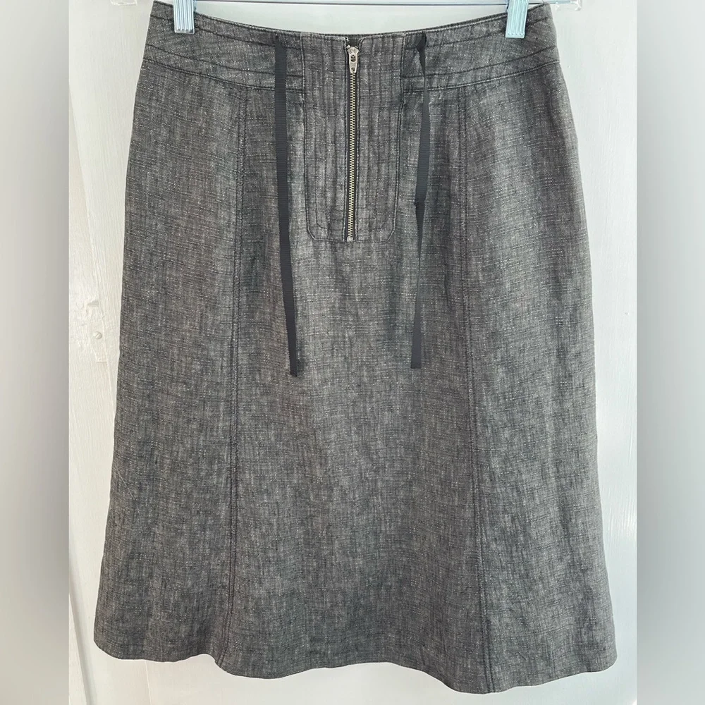 J. Crew 100% Linen Charcoal Grey A Line Skirt Careerwear Coastal Chic Size 4